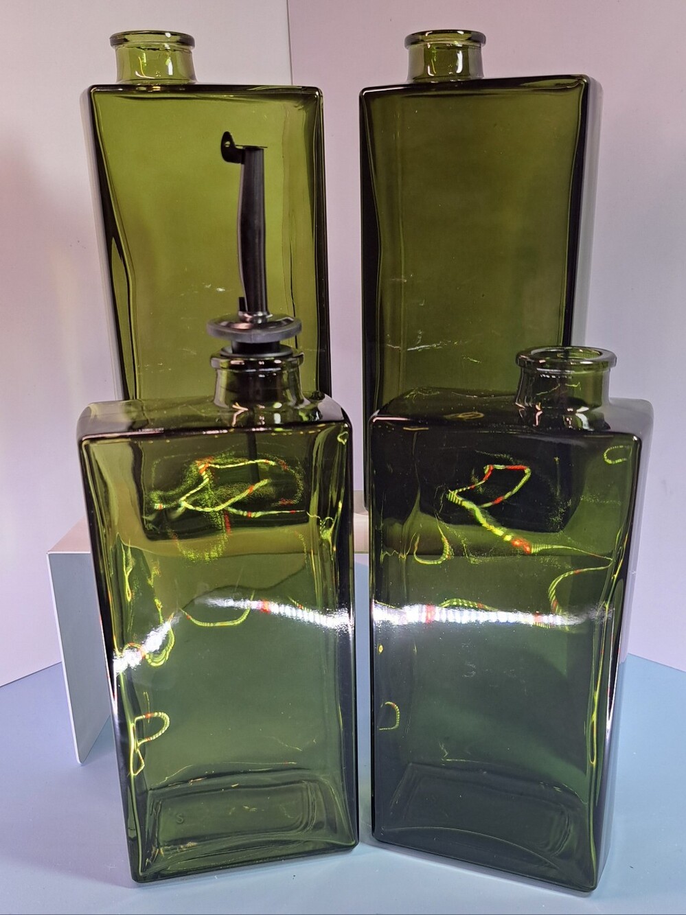 Set of Four Olive Green Glass Bottles